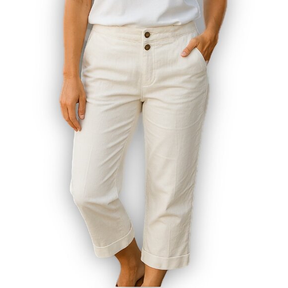 Chico’s Crop Pants Off White Cuffed High Rise Size 2.5 Beachy - Picture 1 of 8